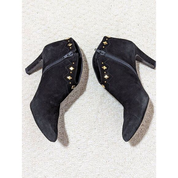 Stuart Weitzman Women's Black & Gold Zip-Up Suede Ankle Bootie Size 8 - Picture 3 of 8